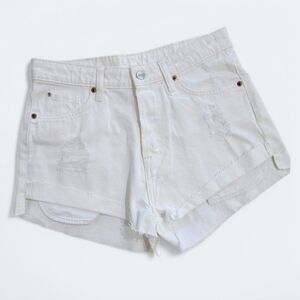 & Denim High Waist Short Cheeky White Frayed Hem Cut off shorts Size 6